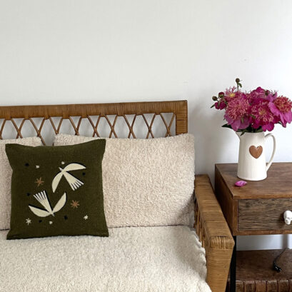 Coussin Oiseaux Vert